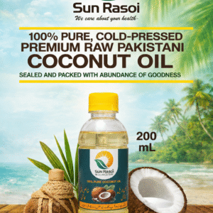 Sun Rasoi Cold Pressed Coconut Oil is a Premium Quality Product Of Malaysia Suitable For Cooking, Hair Care, Skin Care, And Daily Use Size 200 ML Bottle